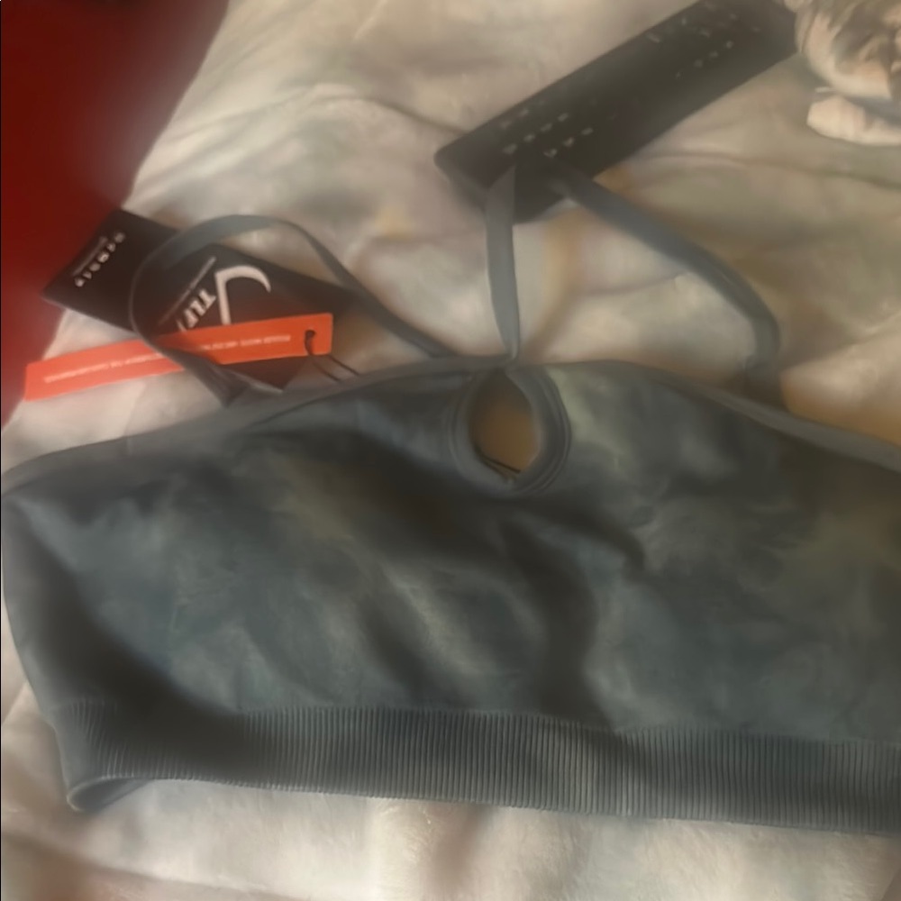 Women's Gray TLF sports bra keyhole